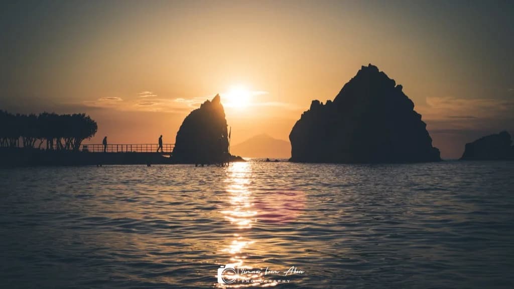 Sunset between sea stacks on Limnos, Limnos from Above photography